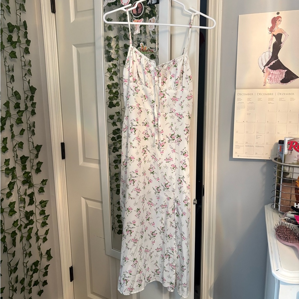 SHEIN Pink and Green Floral Midi Dress